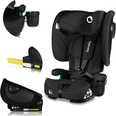 Lionelo nelly i-size autostoel met isofix - 1.5 tot 12 jaar (76-150 cm 9 - 36 kg groep 1 2 3) opvouwbare autostoeltje - extra brede zijbescherming - 5 punts gordel - lichtgewicht - top tether alarm - beensteun - bekerhouder - voor kind peuter