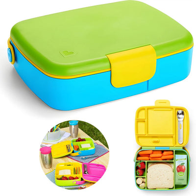 Munchkin - lonchera bento - lonchera - lonchera para niños - incluye cubiertos de acero inoxidable - apto para lavavajillas - a partir de 18 meses - verde azul