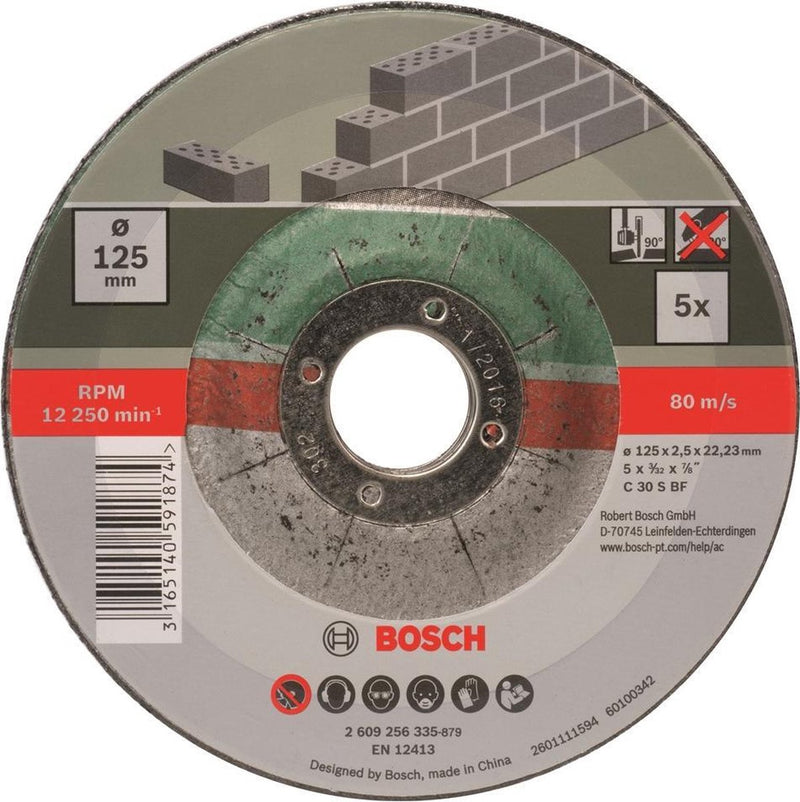Set dischi abrasivi Bosch - per pietra - 125 x 2,5 mm - curvi - 5 pezzi