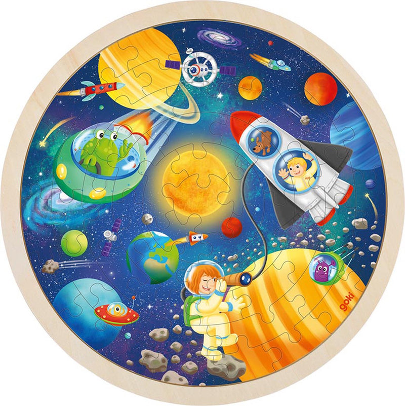 Goki Wooden Jigsaw Puzzle Round Space Travel, 57st.