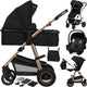 Lionelo amber stroller 3 in 1 - travel cot + buggy + car seat - pneumatic tires, full suspension - comfortable baby mattress - quickly foldable - diaper bag - rain cover - mosquito net - from birth to 4 years (0-22 kg)