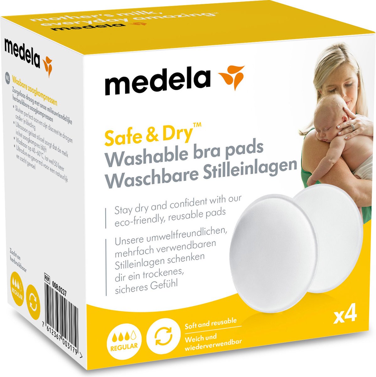Coppette assorbilatte lavabili Medela - riutilizzabili - morbide e confortevoli - lavabili a 40–60°C - 4 pezzi