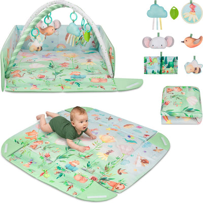 Lionelo Inga multicolor – Alfombra de juego multifuncional con arcos – Alfombra de juego cerca de juego – 7 juguetes sensoriales – Desarrollo de habilidades motoras del bebé
