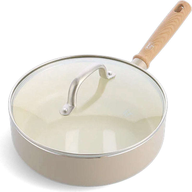 Greenchef Sartén de inducción cerámica Nordics con tapa 24cm 3,1l - sin pfas - sartén de inducción - sartén de inducción - apta para lavavajillas - apta para horno hasta 160°c - revestimiento antiadherente cerámico - mango refrescante - crema