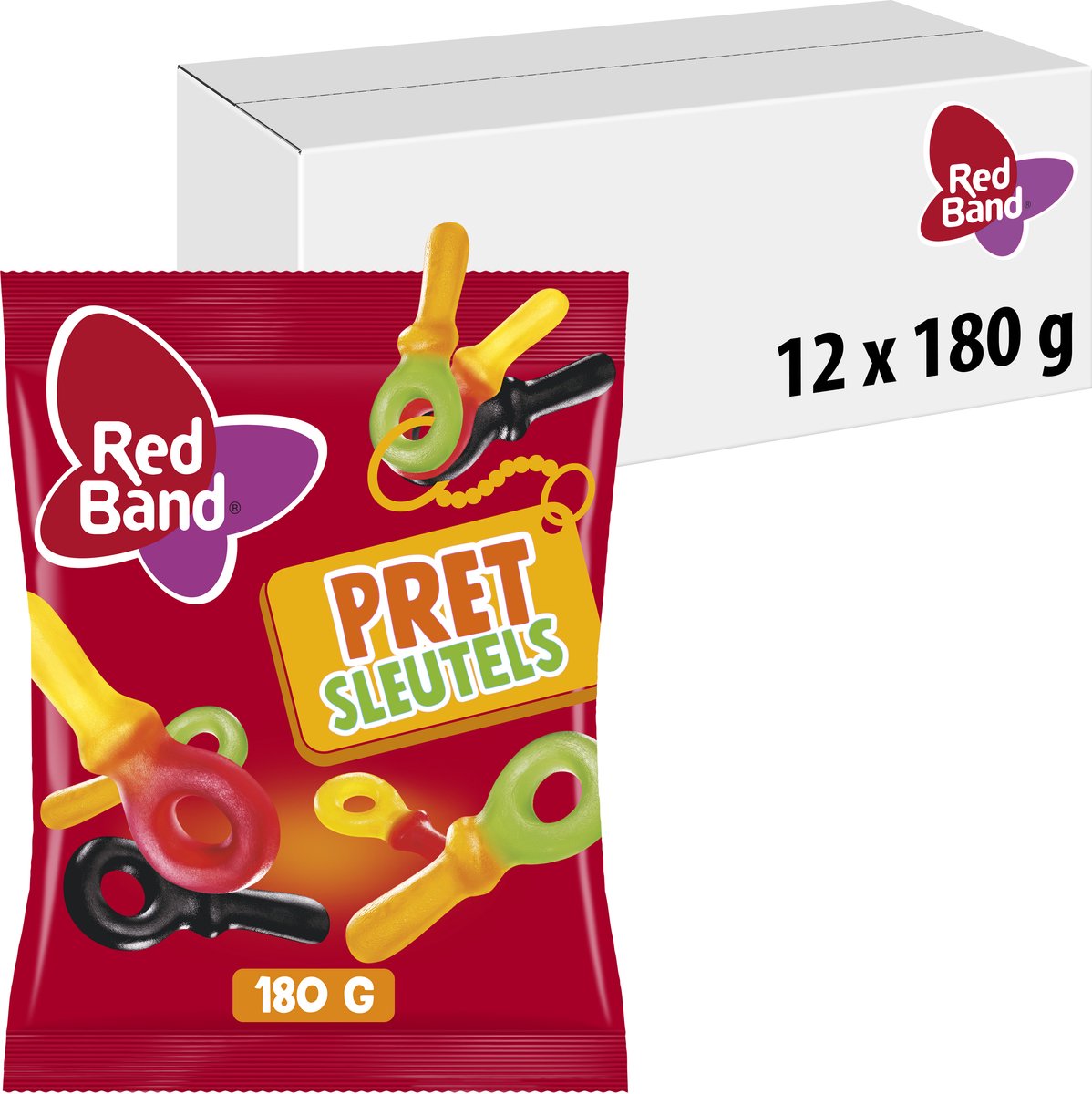 Red band pretsleutels - snoep- winegums dropsleutels - 12x180g