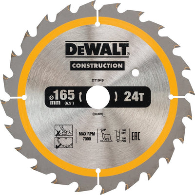 Accesorios Dewalt hoja de sierra circular 165x20x24t, dientes alternos, positivo 24°, muesca 1,6mm - dt1949-qz