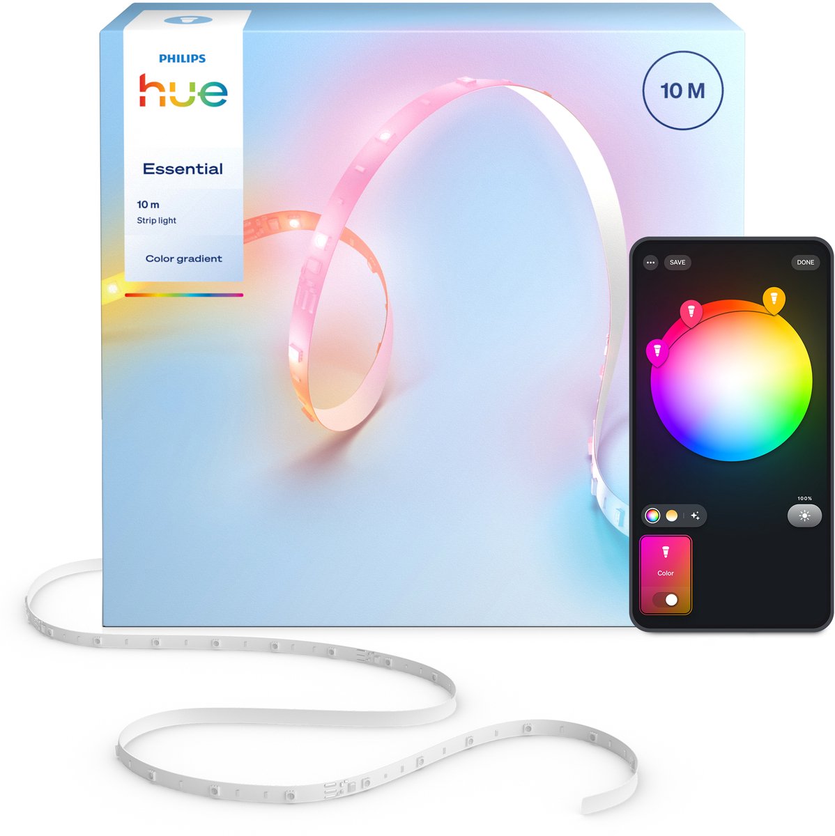 Philips hue essential led strip - 10m - gekleurd licht - dimbaar - knip op maat- bediening via onze app of met je stem