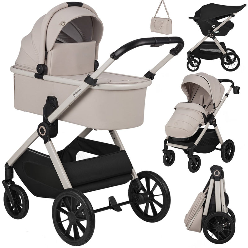 Lionelo layla - passeggino 3 in 1 - set xxl - incl. Seggiolino auto i-size - versatile e adatto a tutto l'anno - ruote grandi - funzionamento con una sola mano - per tutti i tipi di terreno - set di accessori