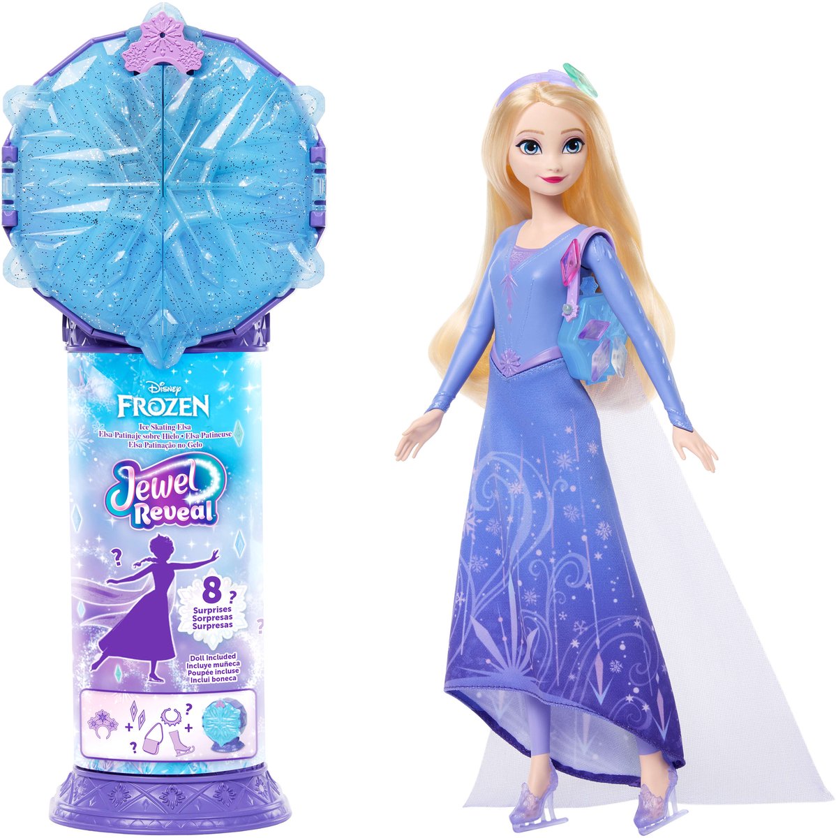Mattel Disney Frozen Jewel Reveal, bambola alla moda Elsa pattinatrice