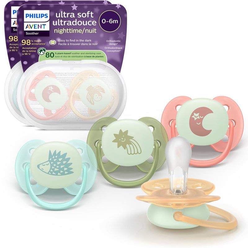 Philips avent ultra soft nighttime - 0 a 6 meses - chupete que brilla en la oscuridad - paquete de 4 - scf094 07
