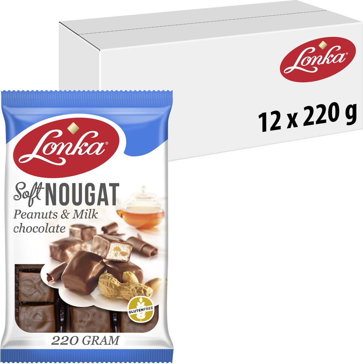 Lonka torrone morbido cioccolato al latte arachidi - torrone morbido - 12x220g