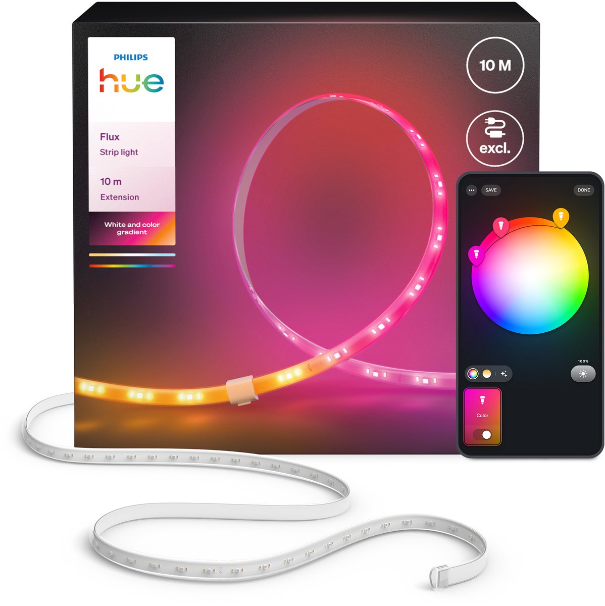 Estensione striscia LED Philips Hue Flux - Striscia di estensione da 10 metri - installazione semplice - luce bianca e colorata - tecnologia chromasync™