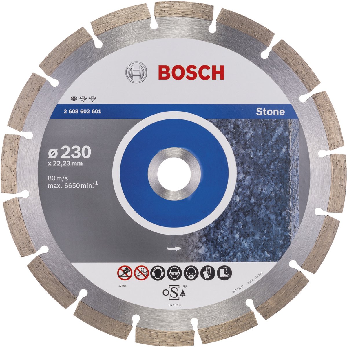 Bosch - disco de corte de diamante estándar para piedra 230 x 22,23 x 2,3 x 10 mm