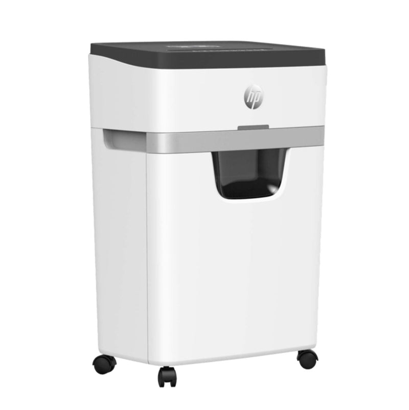 Destructora de papel hp oneshred 12mc - trituradora - nivel de seguridad p-5 - 12 hojas din a4 - micro corte - 25 litros - papel tarjetas de credito clips grapas - profesional - blanco
