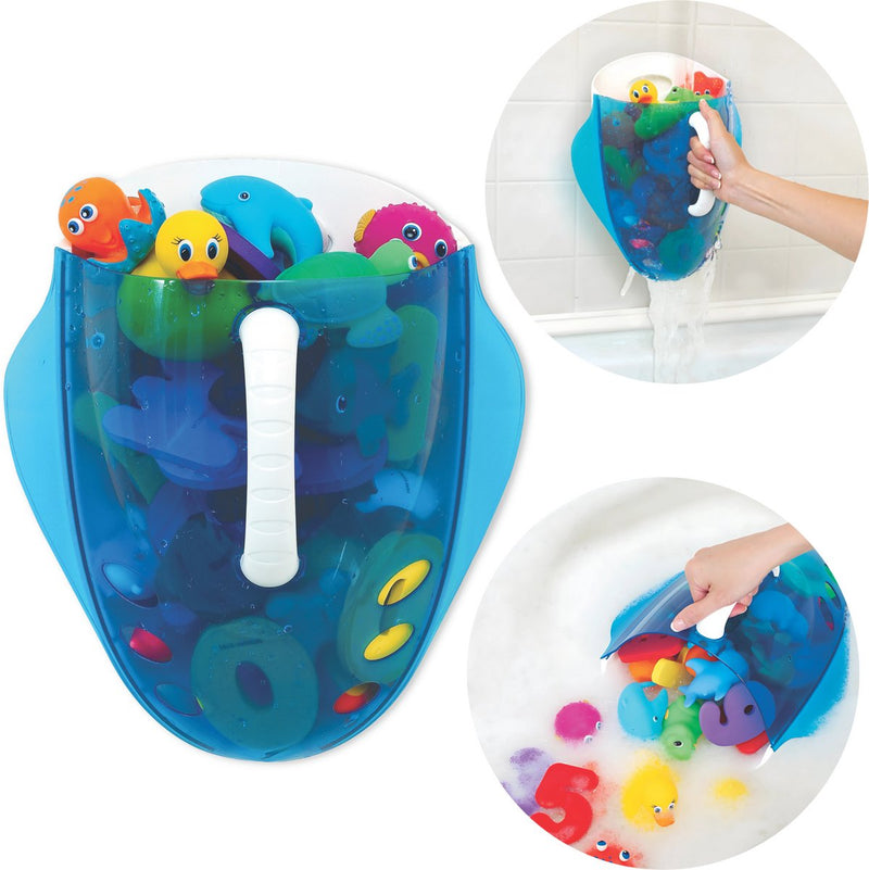 Pala de baño Munchkin para juguetes de baño - pala para juguetes de baño - ¡fácil almacenamiento de juguetes de baño! - organizador de baño - sistema de suspensión azul -
