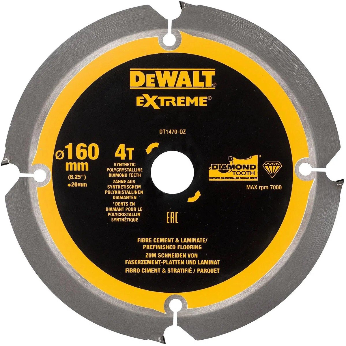 Dewalt extreme pcd serie - zaagblad - 160mm - vezelcement - polykristallijn diamant