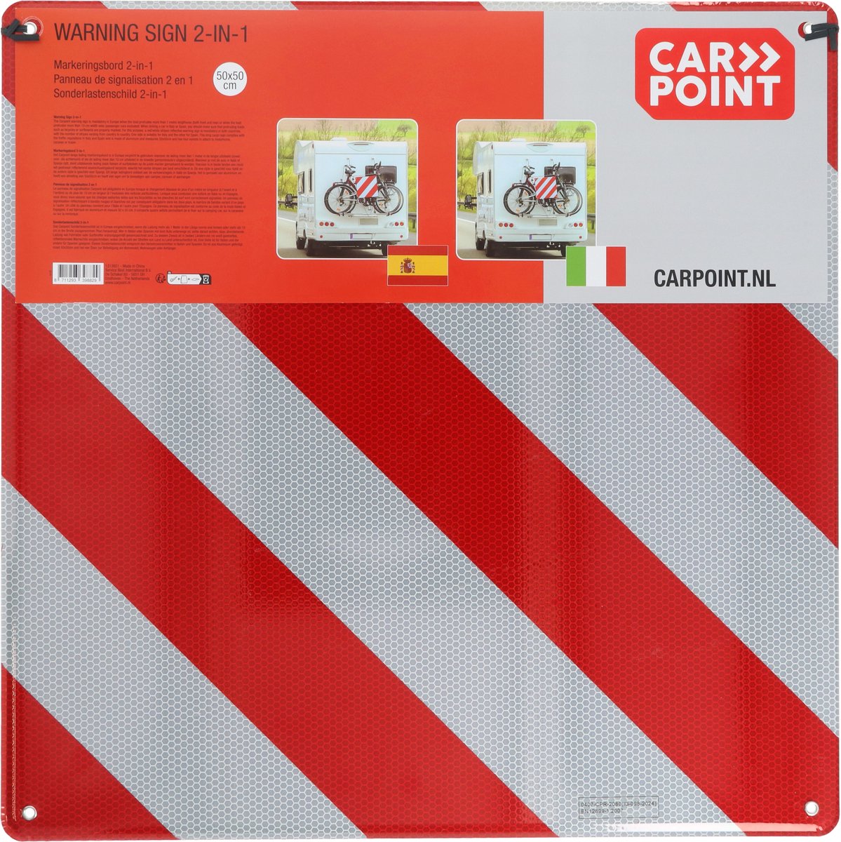 Pizarra de señalización Carpoint - Italia España - doble cara - 50x50cm - para una carga excelente - reflectante