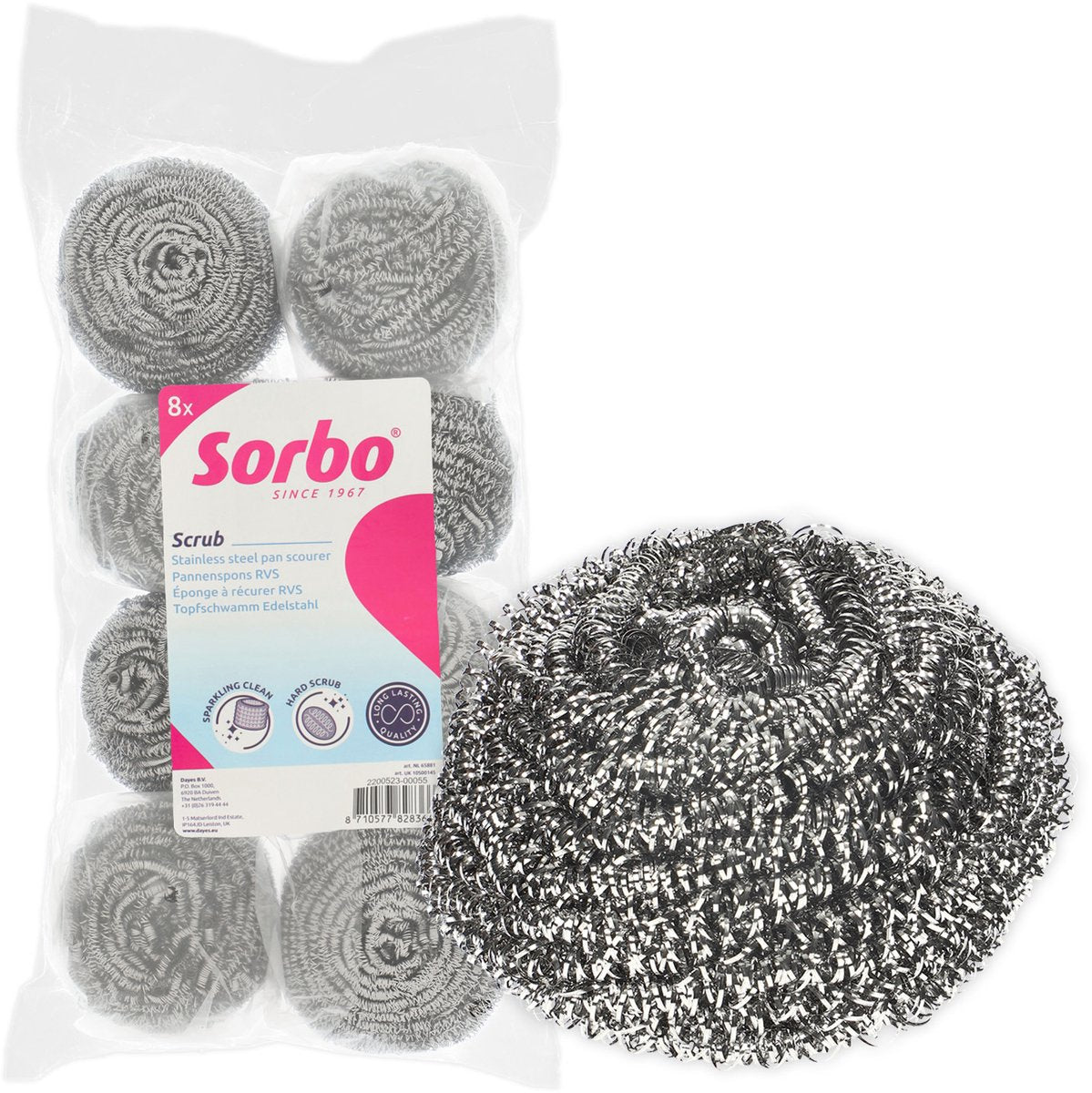 Sorbo – estropajo de metal – juego de 8 piezas – estropajos de acero inoxidable extrafuertes 40 gramos – elimina la suciedad rebelde de sartenes, parrilla del horno