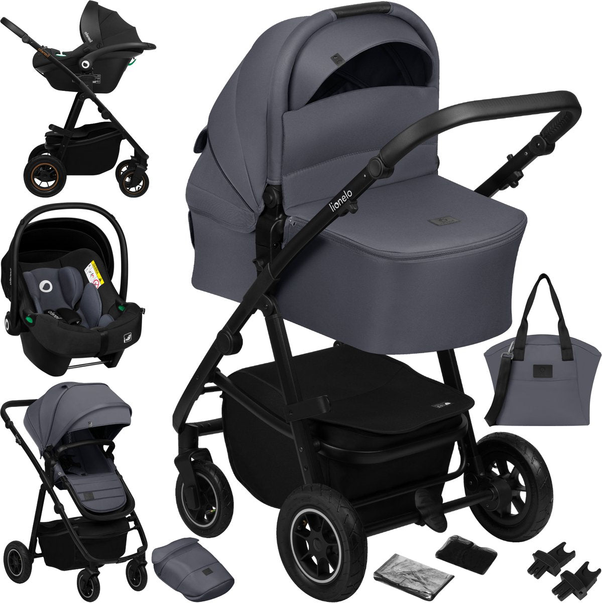 Lionelo amber plus 3-in-1 kinderwagen – reiswieg, wandelwagen autostoeltje – xxl ventilatie – all-terrain wielen – upf50+ – universele adapters – premium stoffen – vanaf geboorte tot 4 jaar