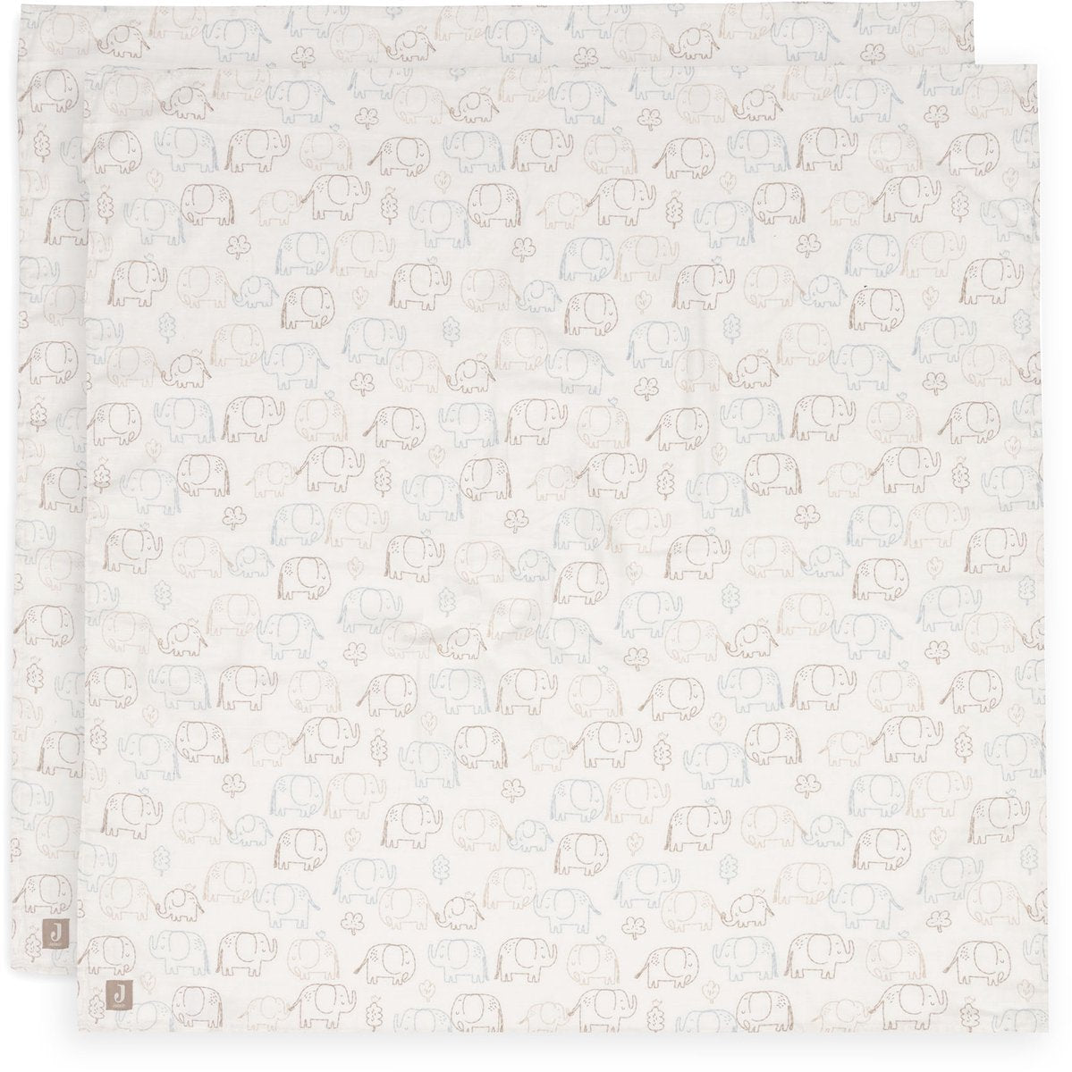 Jollein hydrofiele doek large - 115x115cm - elephant tales - 2 stuks