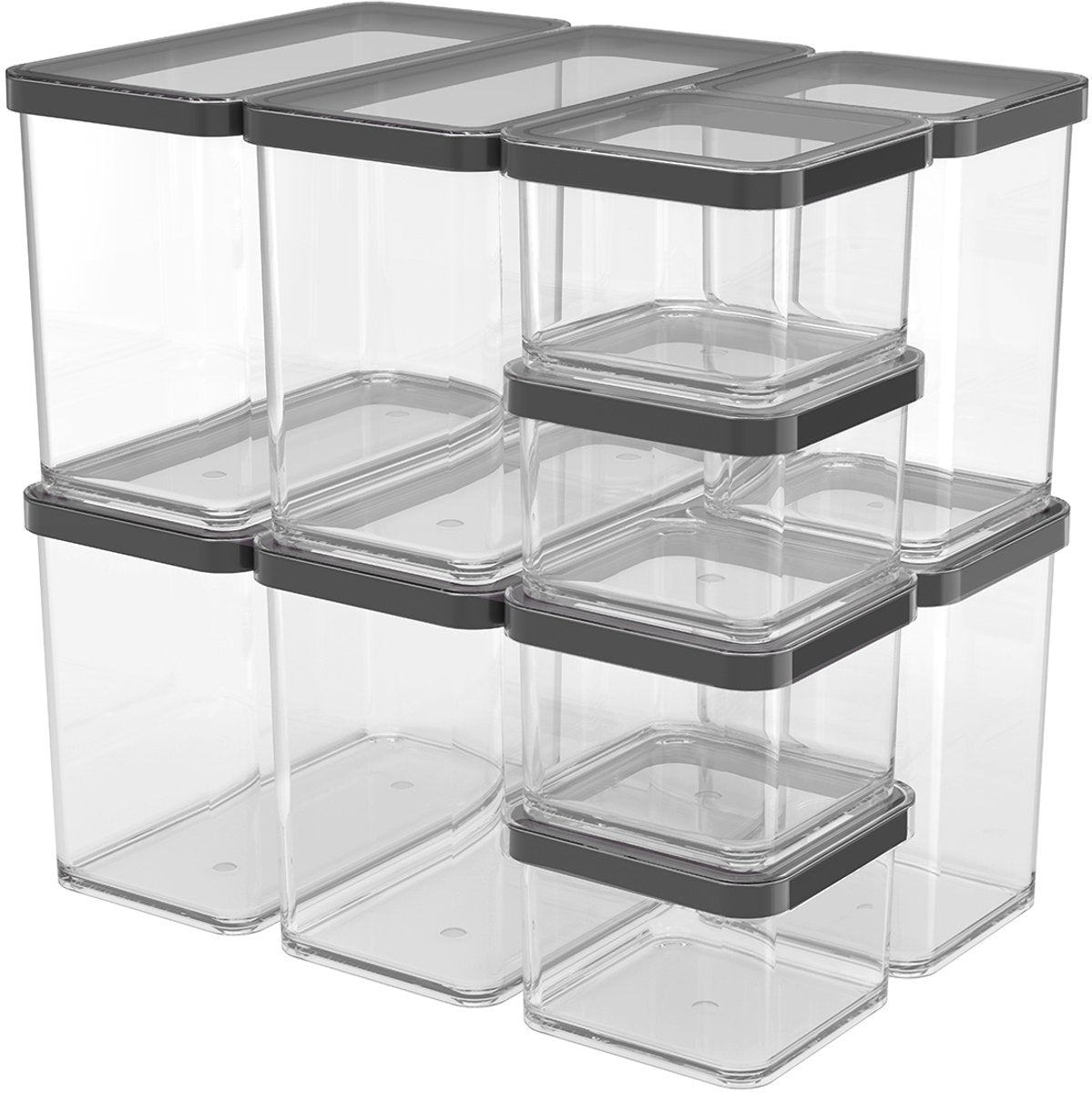 Contenitori per alimenti Rotho loft - set da 10 pezzi - nero - 4x 0,55 litri, 4x 2,1 litri e 2x 1 litro
