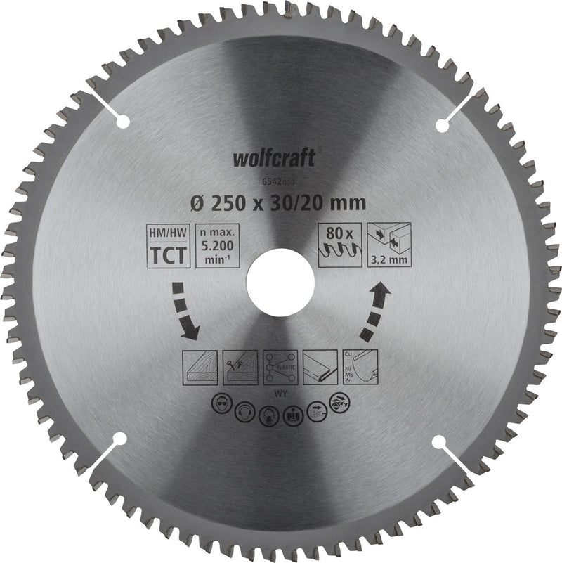 Wolfcraft - lama per sega 250 x 30 mm - 80 denti - sega trasversale - troncatrice - 6542000