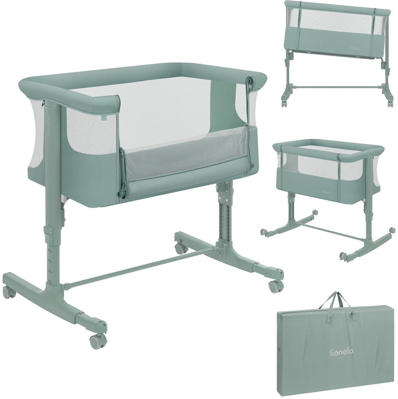 Lionelo aurora 3in1 co-sleeper - lettino fino a 9 kg - lettino pieghevole - 4 ruote con freni - lettino da campeggio - altezza regolabile - rete traspirante - inclusa borsa per il trasporto del materasso - rivestimento sfoderabile