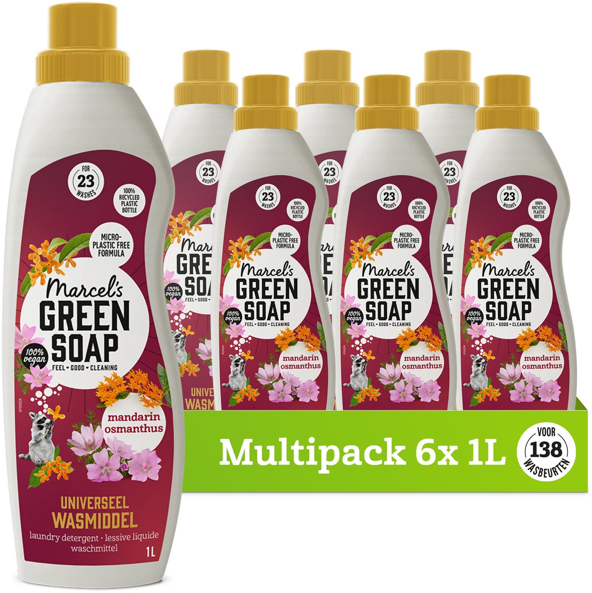 Detergente universale sapone verde Marcel's - mandarino osmanto - 6 x 1 litro - 138 lavaggi
