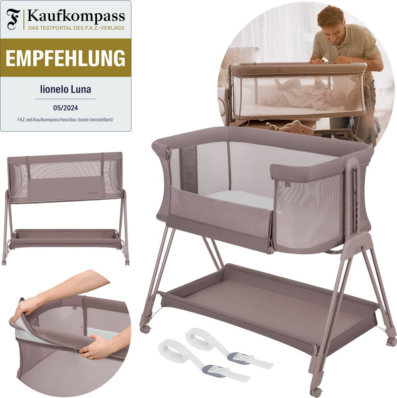 Lionelo luna – Cuna colecho 2 en 1 – Desde el nacimiento hasta 9 kg – 7 posiciones de altura – Colchón reclinable – Laterales de malla – Ruedas con tacos – Funda lavable – Incluye cesta portaobjetos
