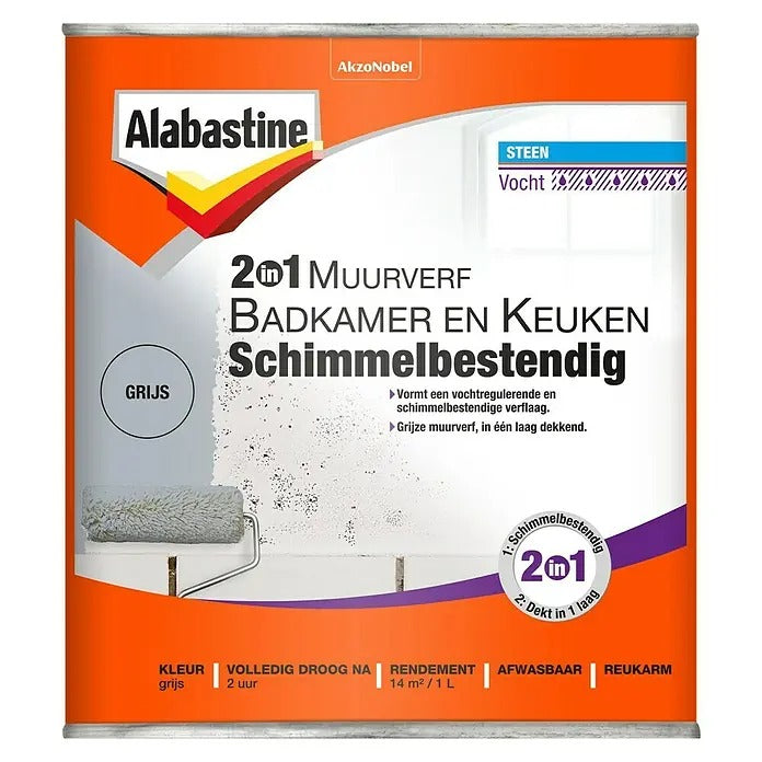 Pintura de pared Alabastine 2 en 1 b k gris 1l - 5256777