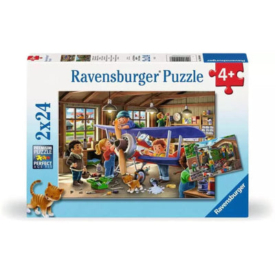 Aereo puzzle di ravensburger e riparazione del treno, 2x24st.