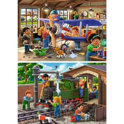 Aereo puzzle di ravensburger e riparazione del treno, 2x24st.
