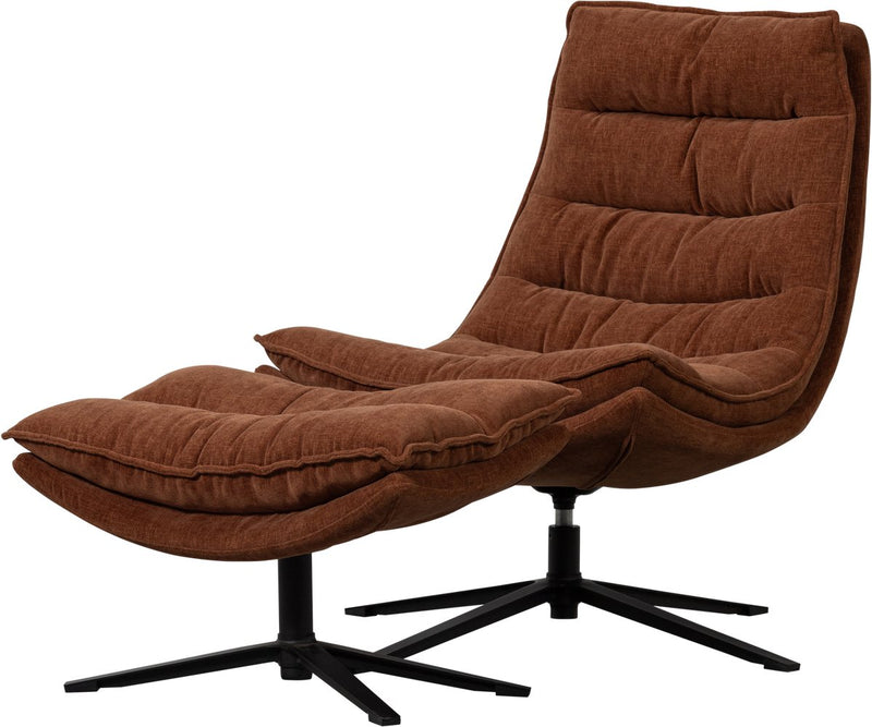 Poltroncina girevole con pouf Woood kube - tessuto ciniglia - marrone