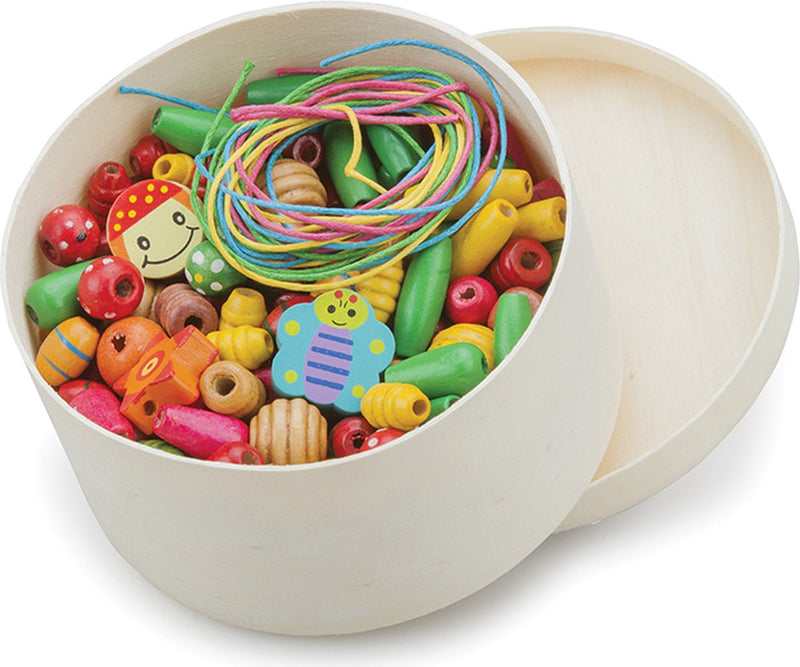 Woet ® perline in legno da infilare in scatola - 230 perline colorate + 4 lacci - set di perline piccole per bambini - giochi educativi da infilare - a partire da 3 anni