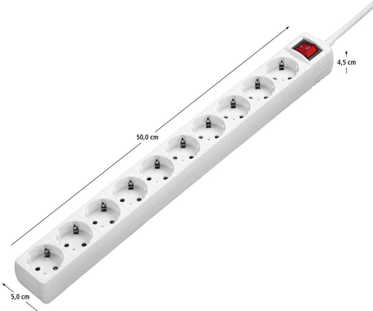 Regleta Hama con interruptor - 10 contactos - cable de 3m - blanco
