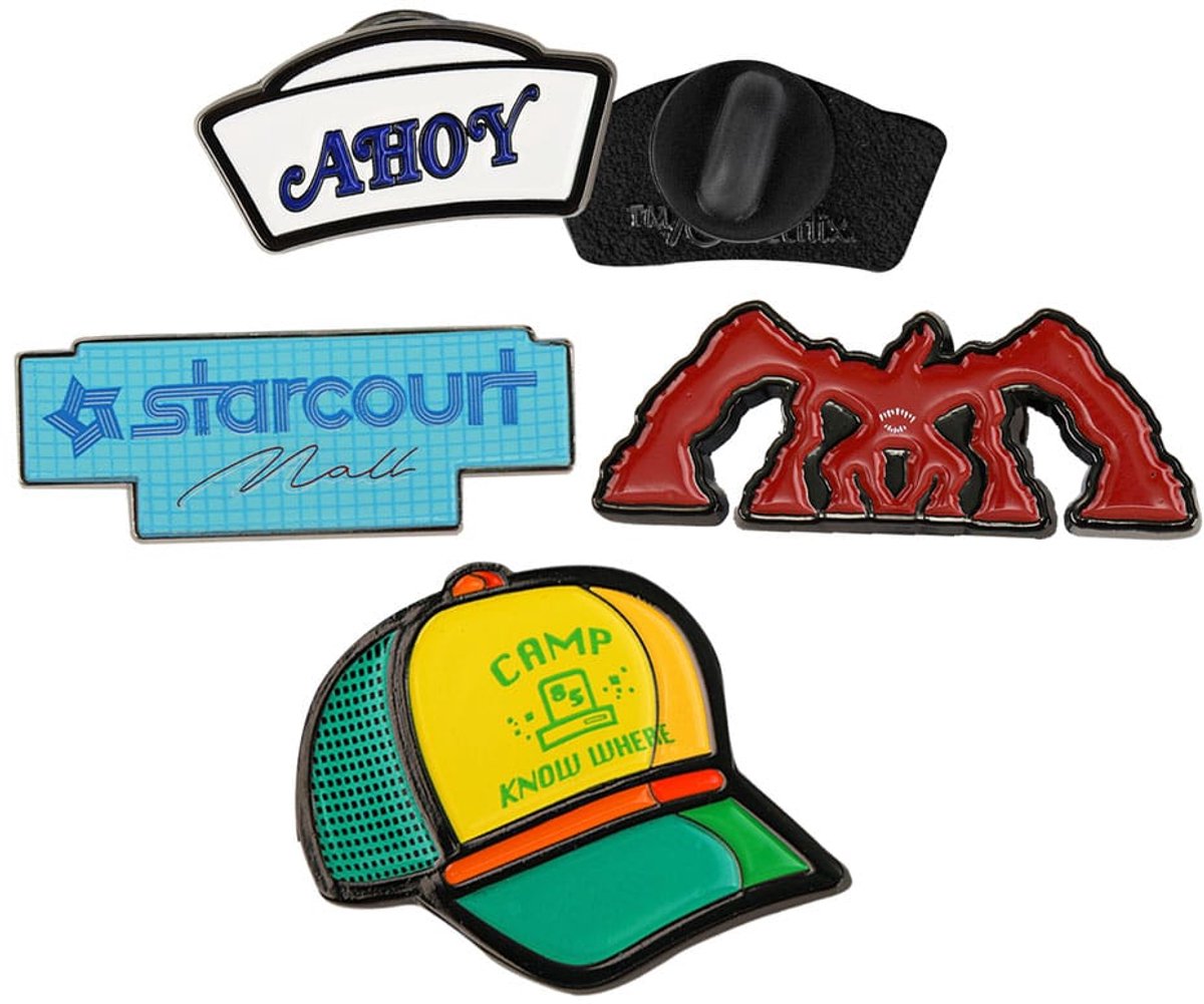 Spille Cinereplicas Stranger Things: confezione da 4 badge con licenza ufficiale