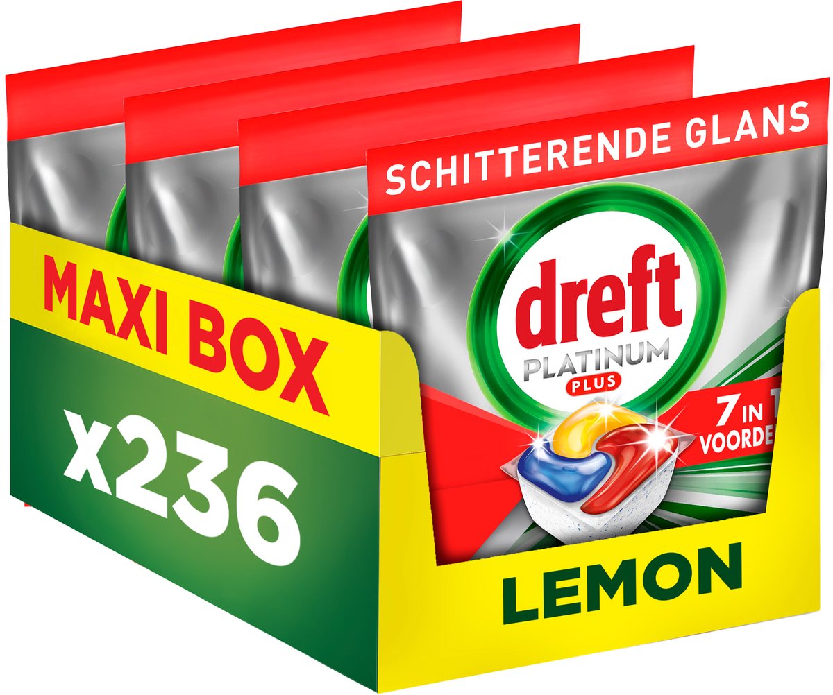 Dreft platinum plus vaatwastabletten citroen - anti-dofheidstechnologie - 4 x 59 stuks