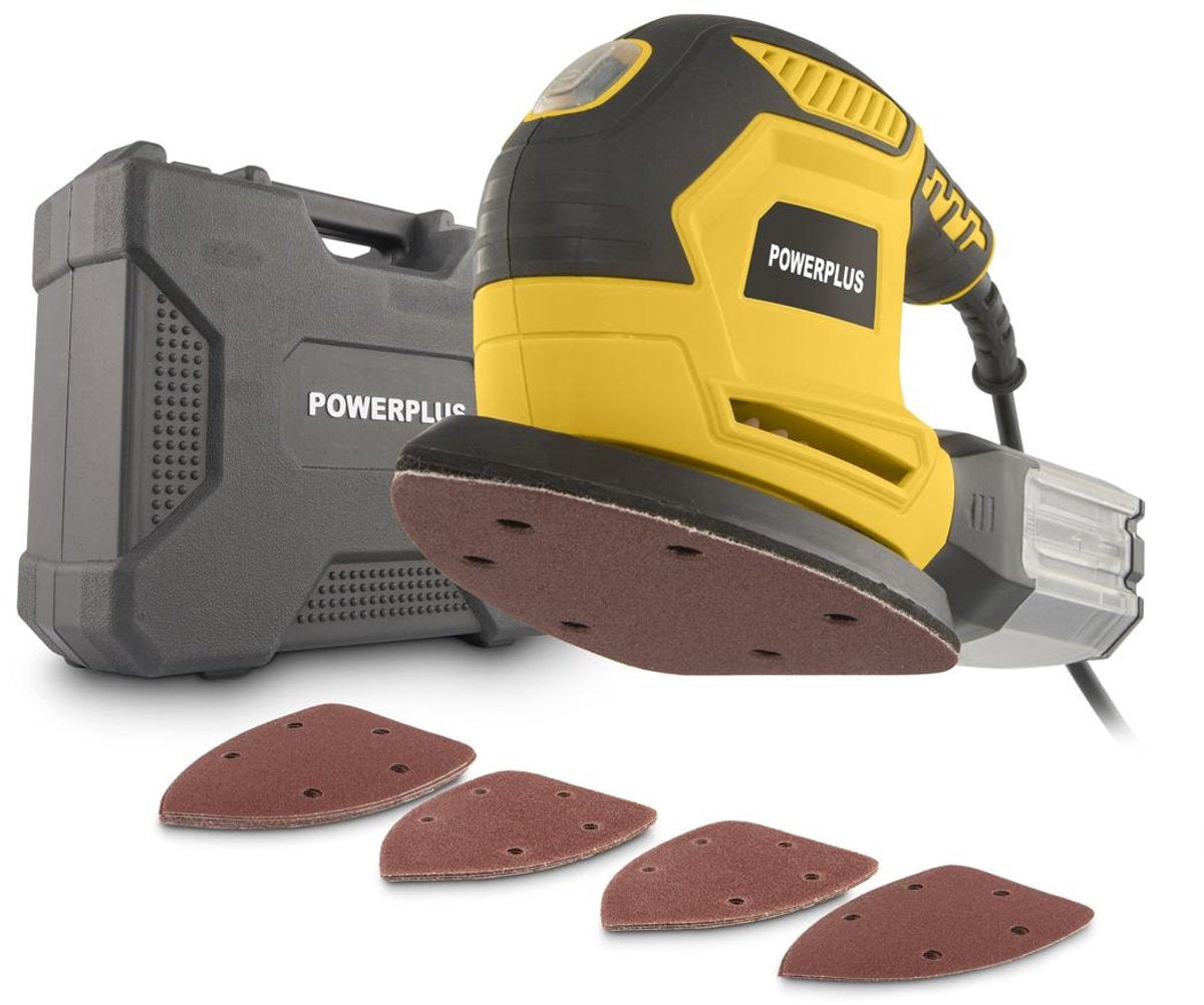Powerplus elektrische handpalmschuurmachine powx04810 - 220 w multischuurmachine - 15 schuurbladen, stofopvangbak, opbergkoffer
