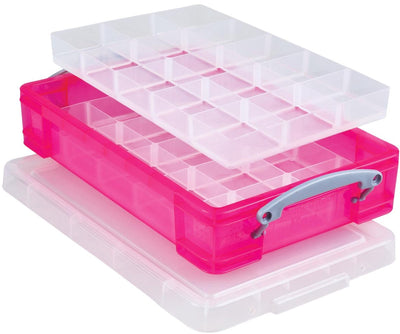 Really useful box 4 liters with 2 dividers transparent bright pink