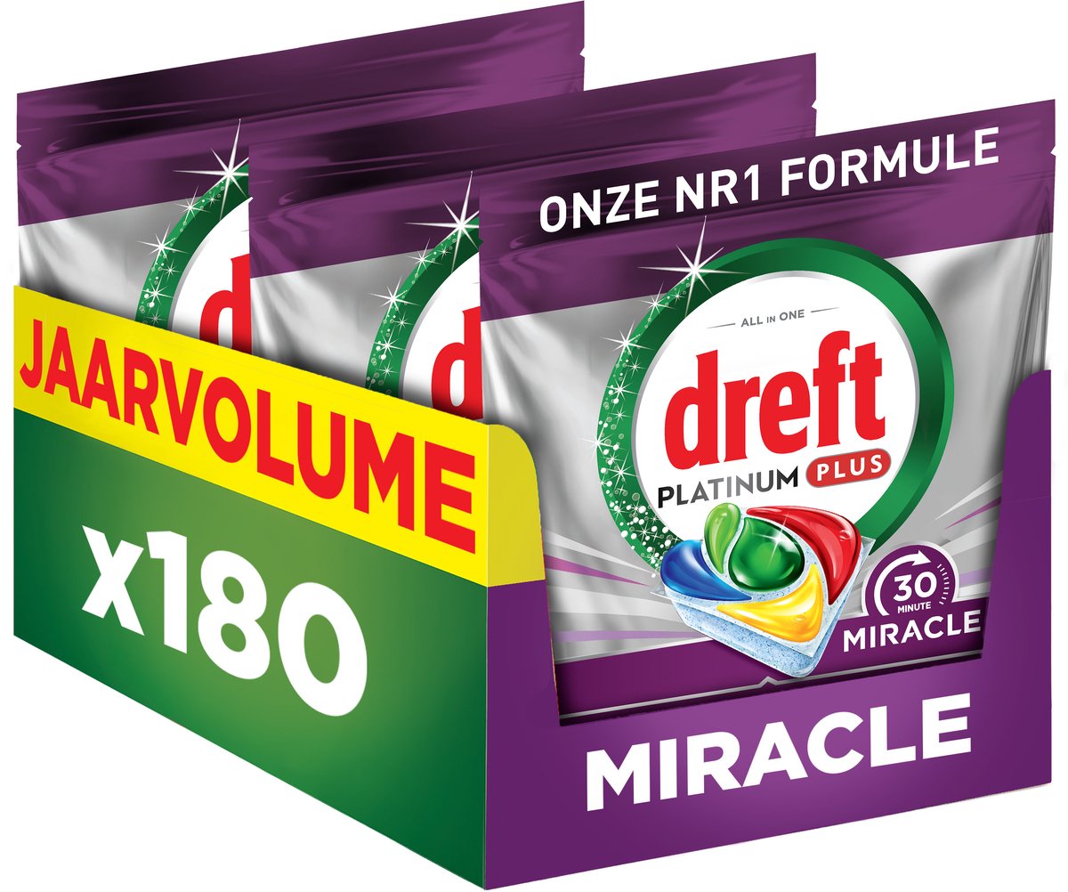 Dreft platinum miracle all-in-one - 30 minute miracle vaatwastabletten - citroen - 180 stuks