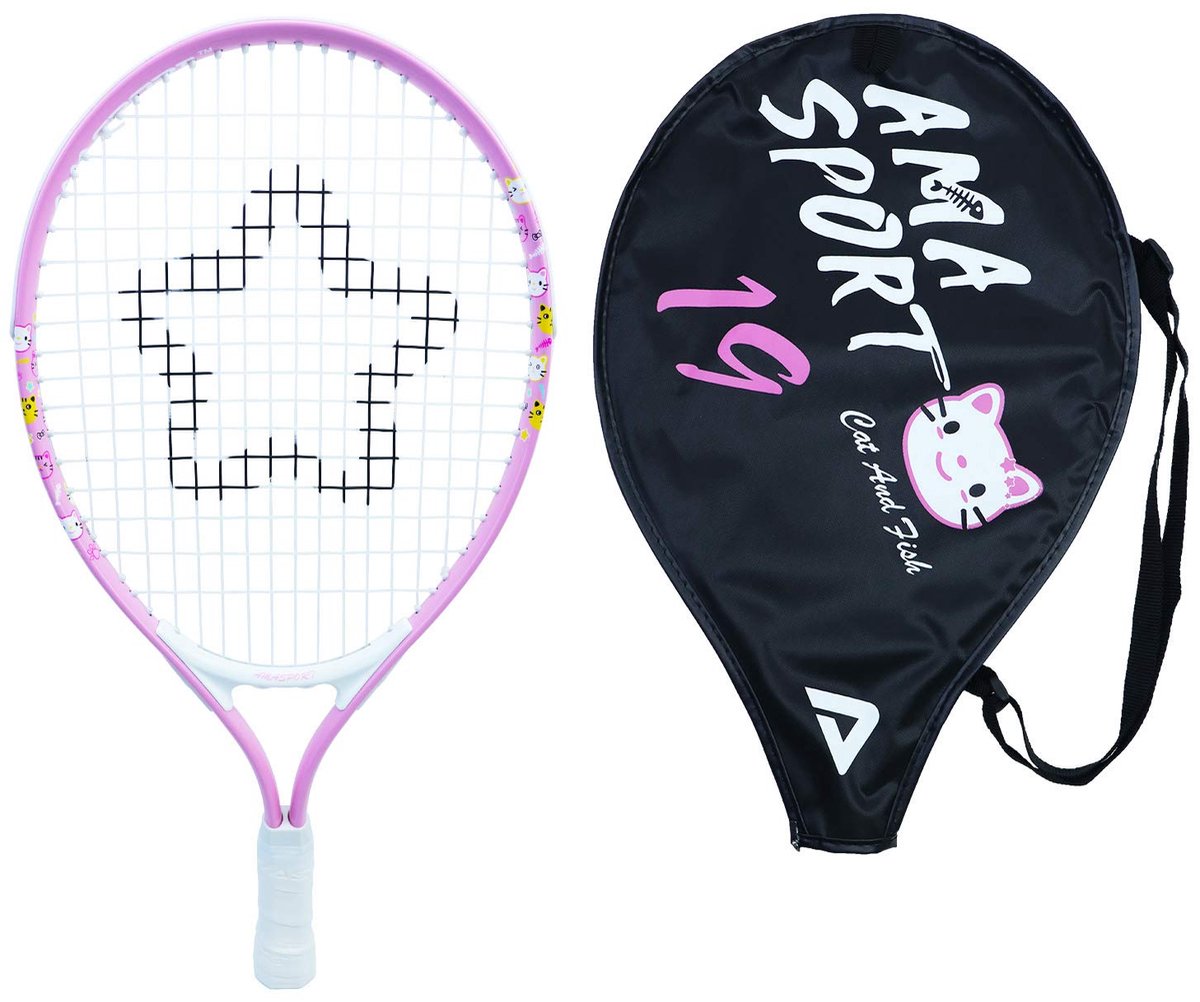 Ama sport raqueta de tenis para niños gato rosa 19 pulgadas - raqueta junior ligera con bolsa - ideal para principiantes -