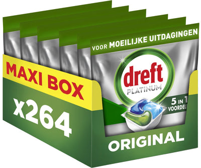 Dreft platinum all in one dishwasher tablets - original - 264 capsules - maxi box