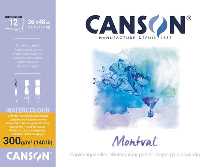 Canson montval watercolor paper | white with fine grain 300 g m² | ft 36 x 48 cm | pad with 12 sheets