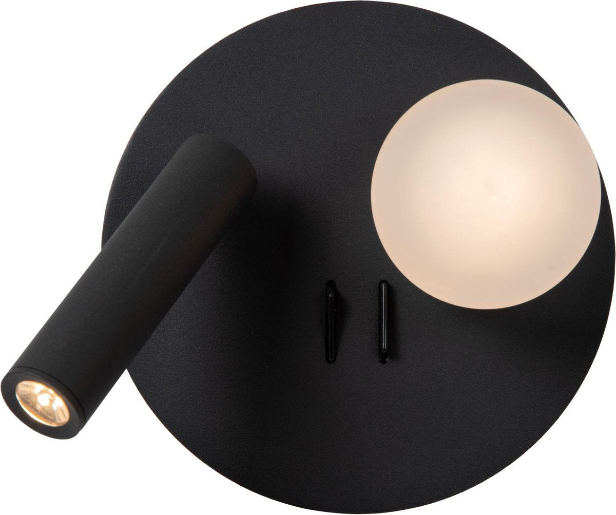 Lucide matiz - lámpara de pared - ø 16,5 cm - LED - 3000k - con punto de carga USB - negro
