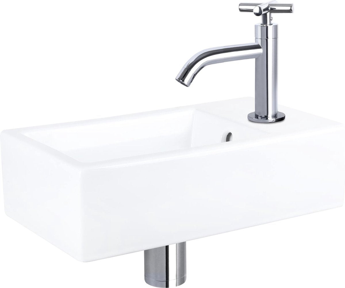Set fontana Differnz force - ceramica - rubinetto a croce cromato - 40 x 22 x 11,5 cm