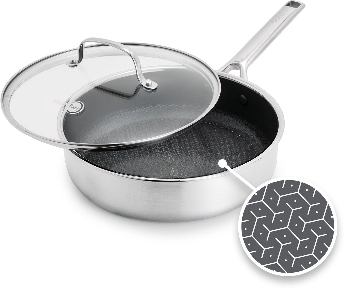 Greenpan apex sauté pan -24cm - honeycomb - ceramic - pfas-free - induction sauté pan - oven safe up to 220°c - dishwasher safe - stainless steel handles - stainless steel