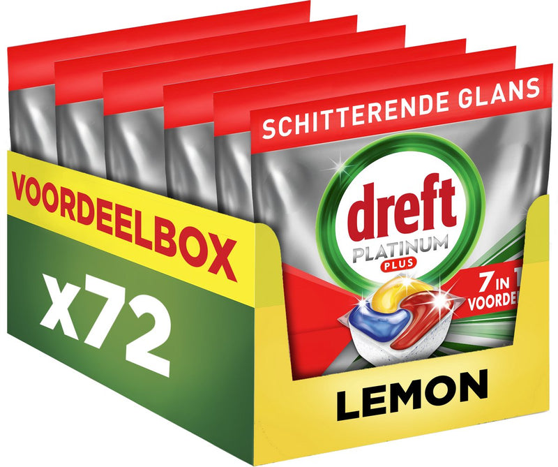 Dreft platinum plus all in one vaatwastabletten - citroen - anti-dofheidstechnologie - 72 capsules - voordeelbox