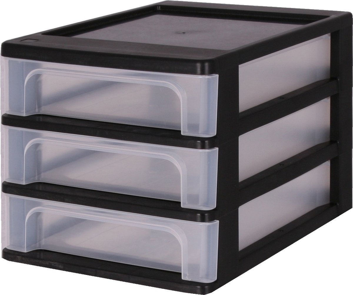 Cassettiera organizer Iris sistema a4 - 3 cassetti piccoli - 3 x 4 l - plastica - nero trasparente