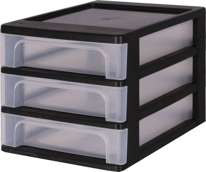Cassettiera organizer Iris sistema a4 - 3 cassetti piccoli - 3 x 4 l - plastica - nero trasparente