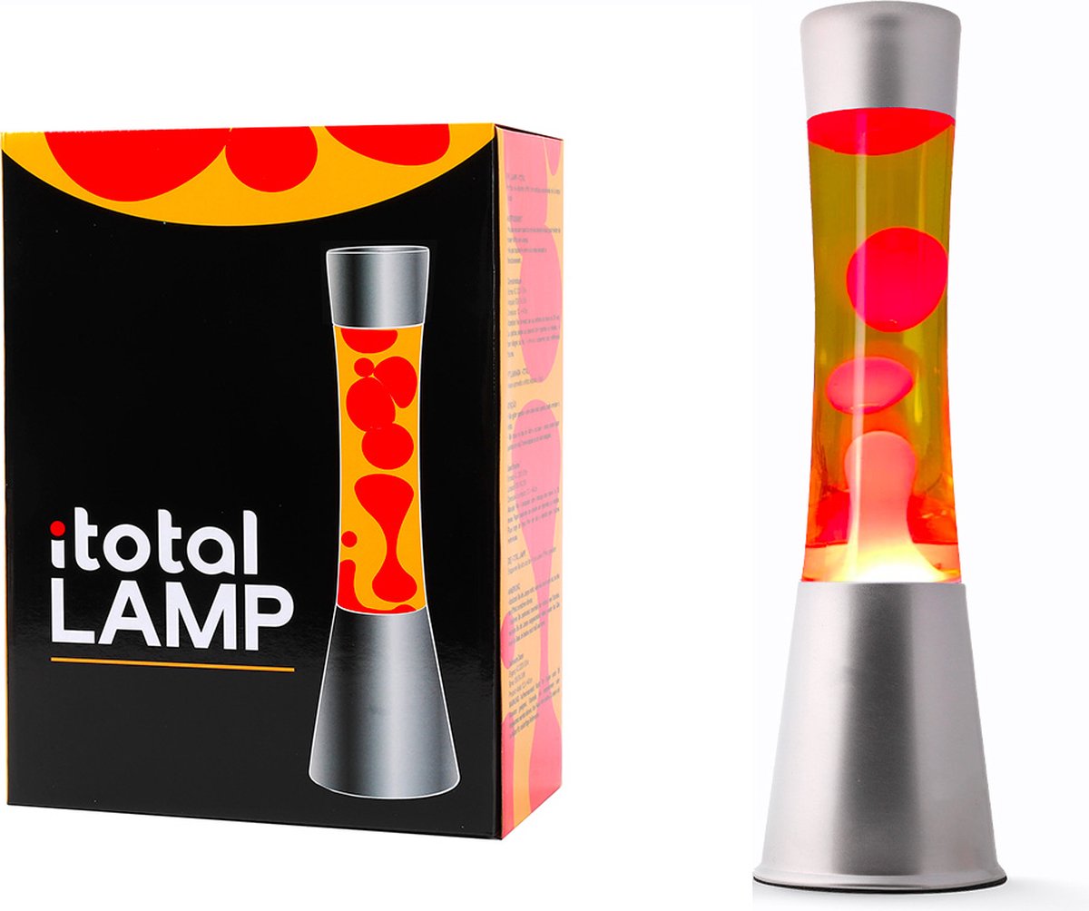 Lampada lava I-total - lampada lava - lampada d'atmosfera - 40x11 cm - vetro alluminio - 30w - giallo con lava rossa - grigio argento - xl2349